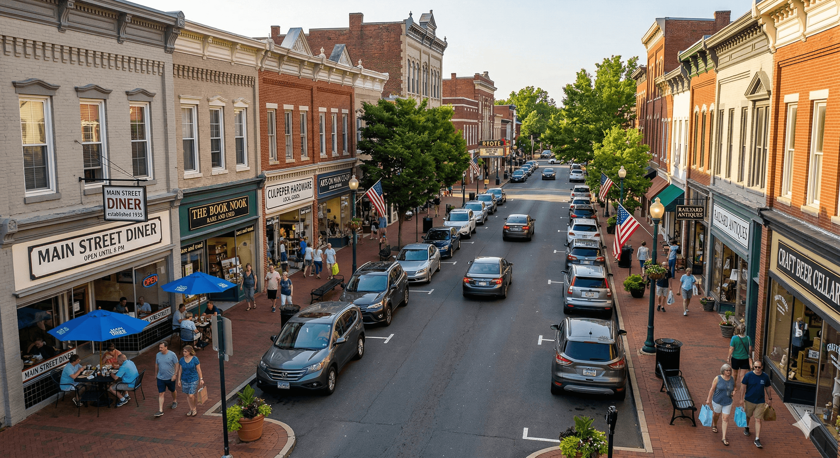 Historic downtown Culpeper Main Street in Virginia